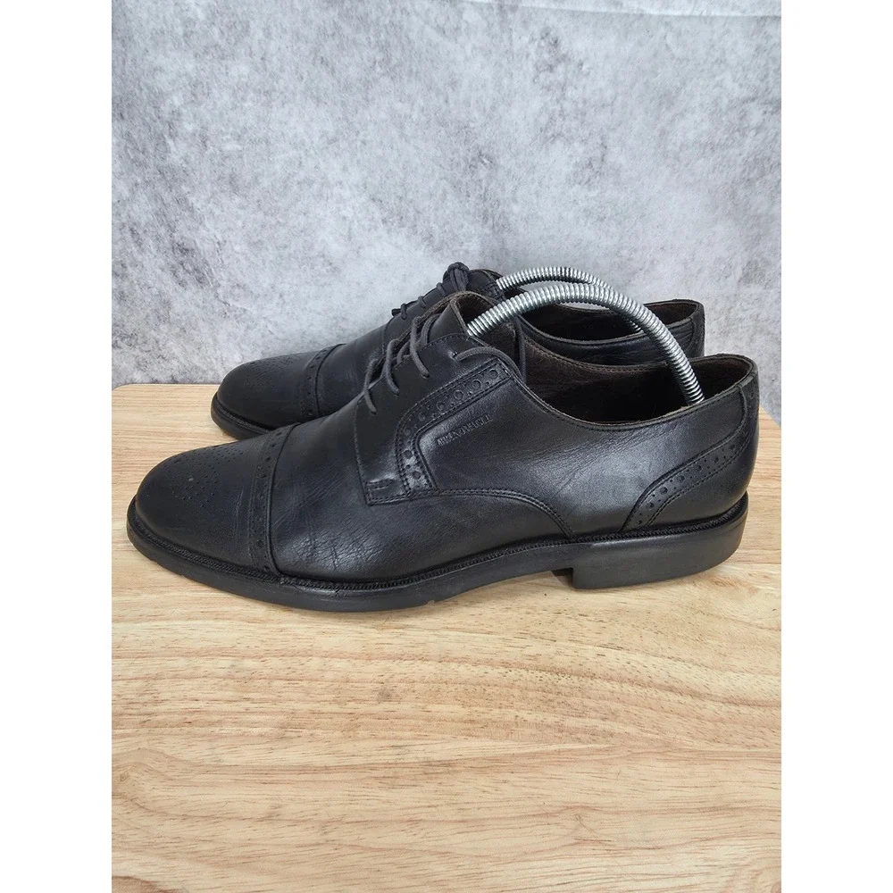Bruno Magli Derby Shoes Mens 10.5 Black Leather Cap Toe Brogue Oxford Timeless